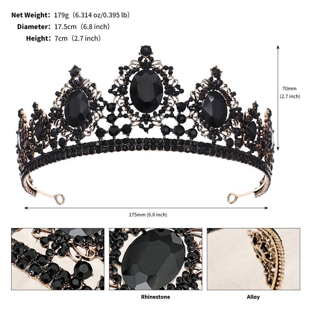 Tourtiwi - Wholesale Tiara - Women's - Obsidian Tiara Rhinestone Alloy Headdress Black Crown55