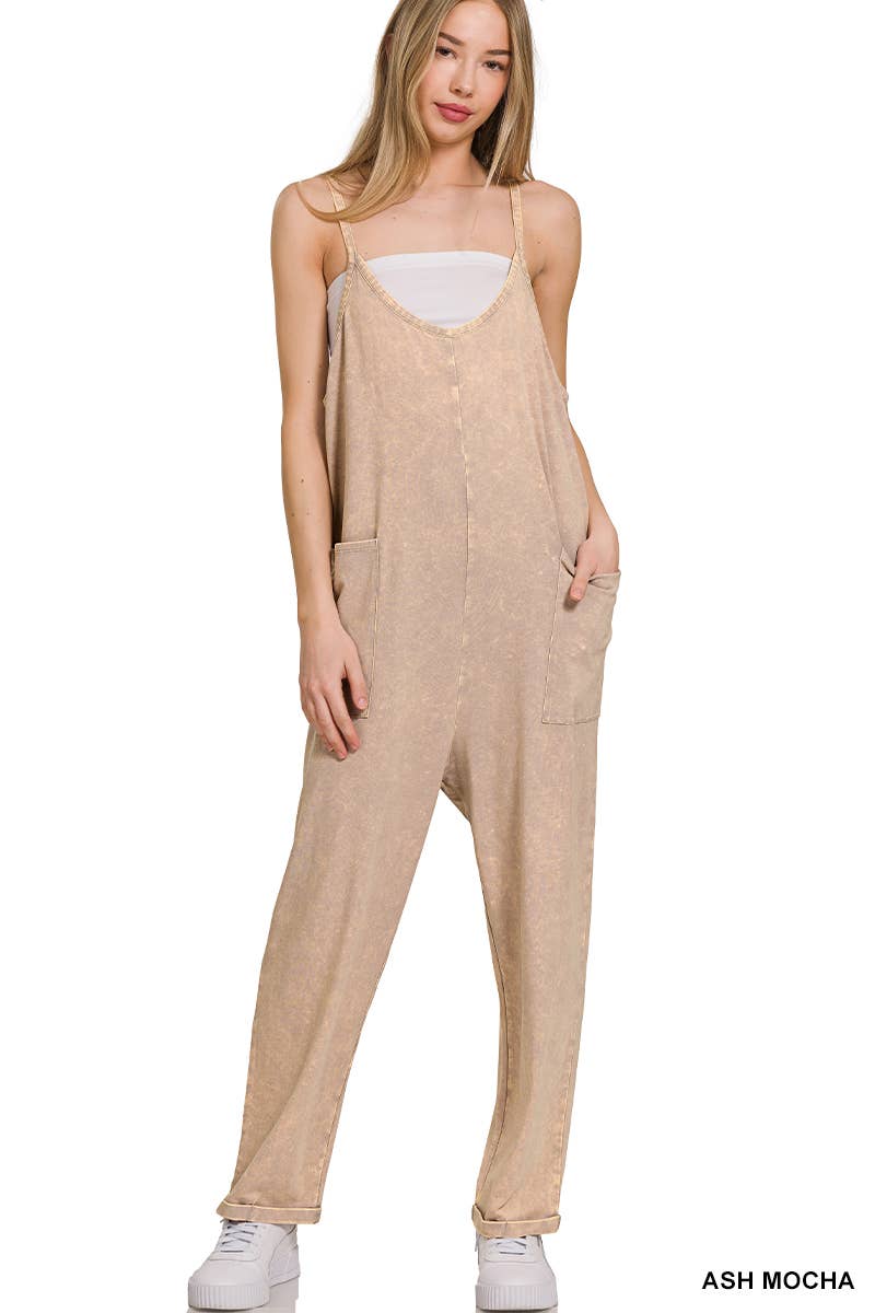 42POPS – wholesale Overaller - Dam – Tvättade hängselbyxor med spaghetti-band och fickor20