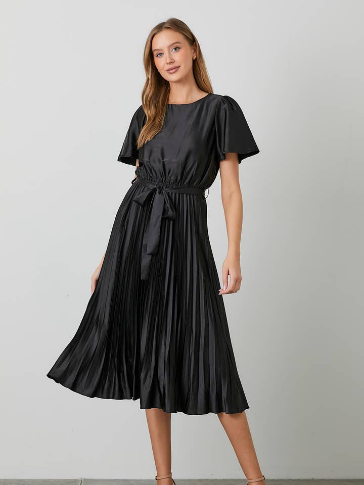 SATIN PLISSERET MIDI KJOLE for engroshandel hos Polagram by Wellmade USA