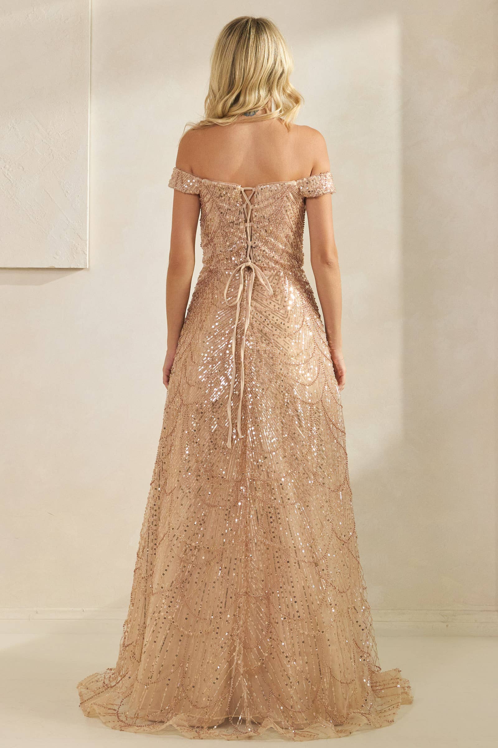 CHAMPAGNE SEQUIN A-LINE CORSET DRESS S#4094 for wholesale on Faire4