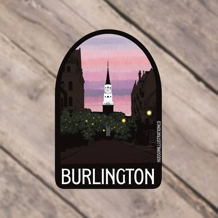 Burlington Vermont Church St. - Autocollant/Aimant/Impression/Carte postale pour la vente par Hudson Illustration Co - About Town Co