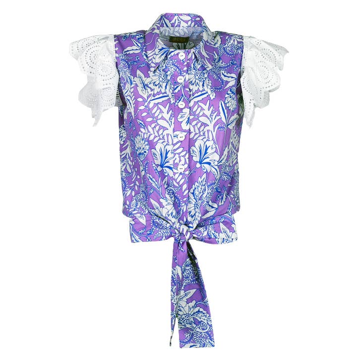 Chemise en coton avec manches brodées à volants pour la vente par Lalipop Design