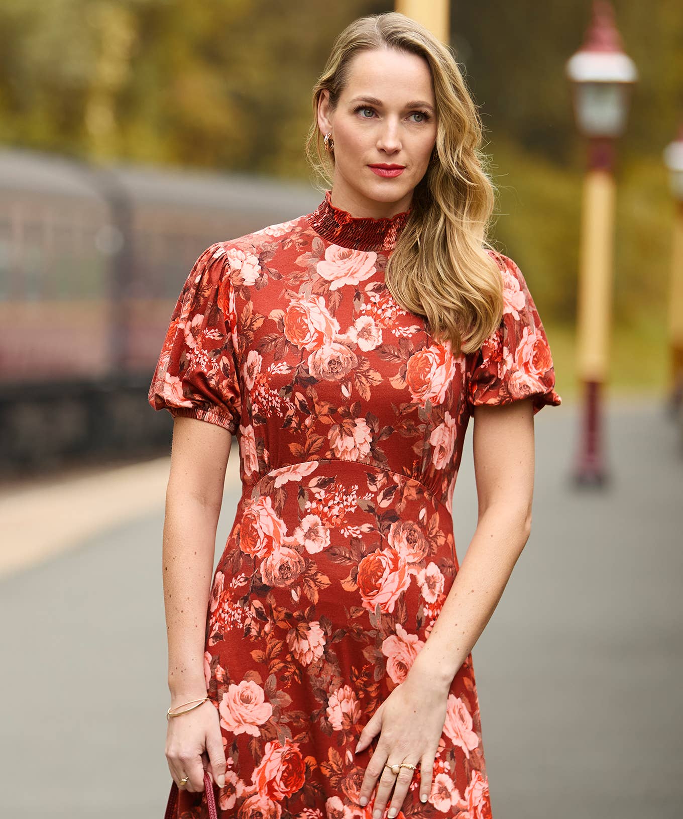 Brown All About Autumn Floral Jersey Dress for wholesale on Faire6