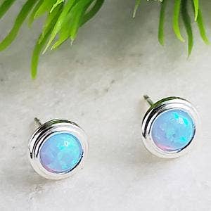 Sosie Designs - Wholesale Stud/Post Earrings - Silver Fire Opal Bezel Studs - Azure Blue3