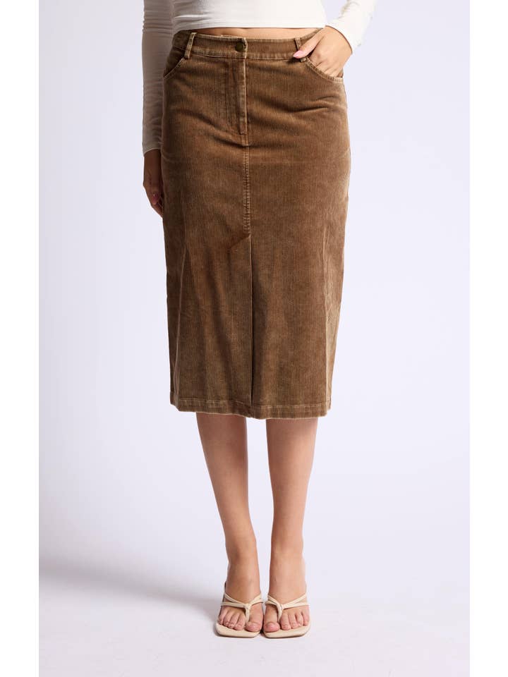 Sage The Label - Wholesale Skirt - Women's - Kahlo Washed Cord Midi Skirt: BROWN8