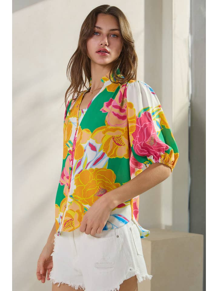 Oddi - Vente Chemise à col boutonné – femme - Blouse Imprimée Florale2