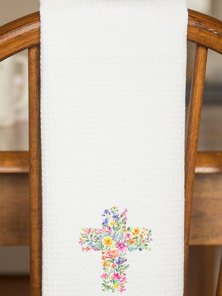 Torchon de cuisine gaufré à motif floral aquarelle en croix pour la vente par Wholesale Accessory Market