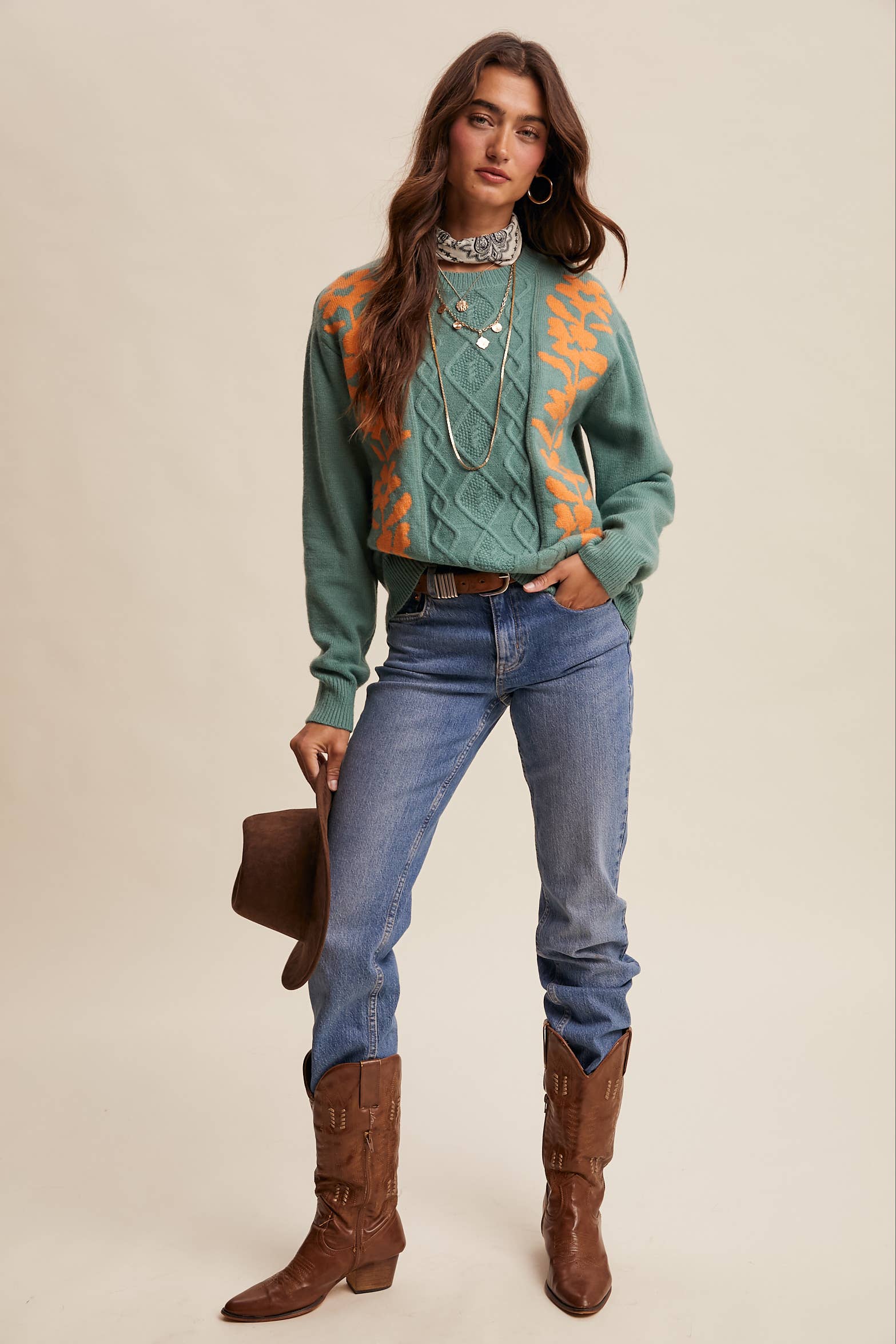 Listicle - Wholesale Knit Sweater - Women's - Floral Panel Cable Knit Sweater (LSW0880)19