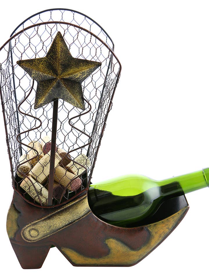 14 x 10 Cowboy Boot Bottle & Cork Holder for wholesale by Three Star IM/EX Inc.
