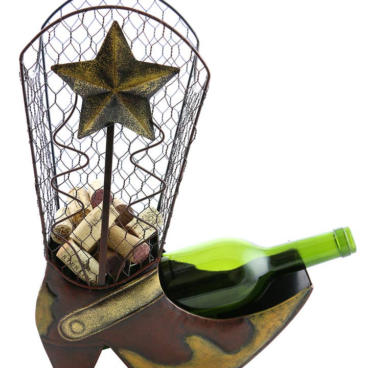 Three Star IM/EX Inc. - Wholesale Bottle Rack/Holder - 14 x 10 Cowboy Boot Bottle & Cork Holder0
