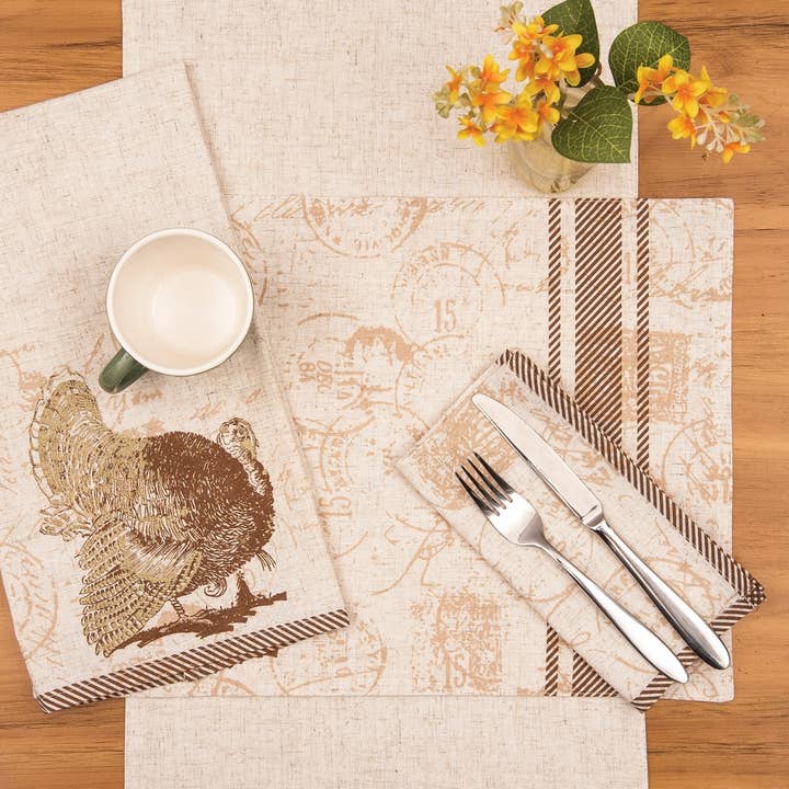 C&F Home - Vente Serviettes de table en tissu - Serviette élégante de Thanksgiving à la dinde pour l'automne et la récolte1