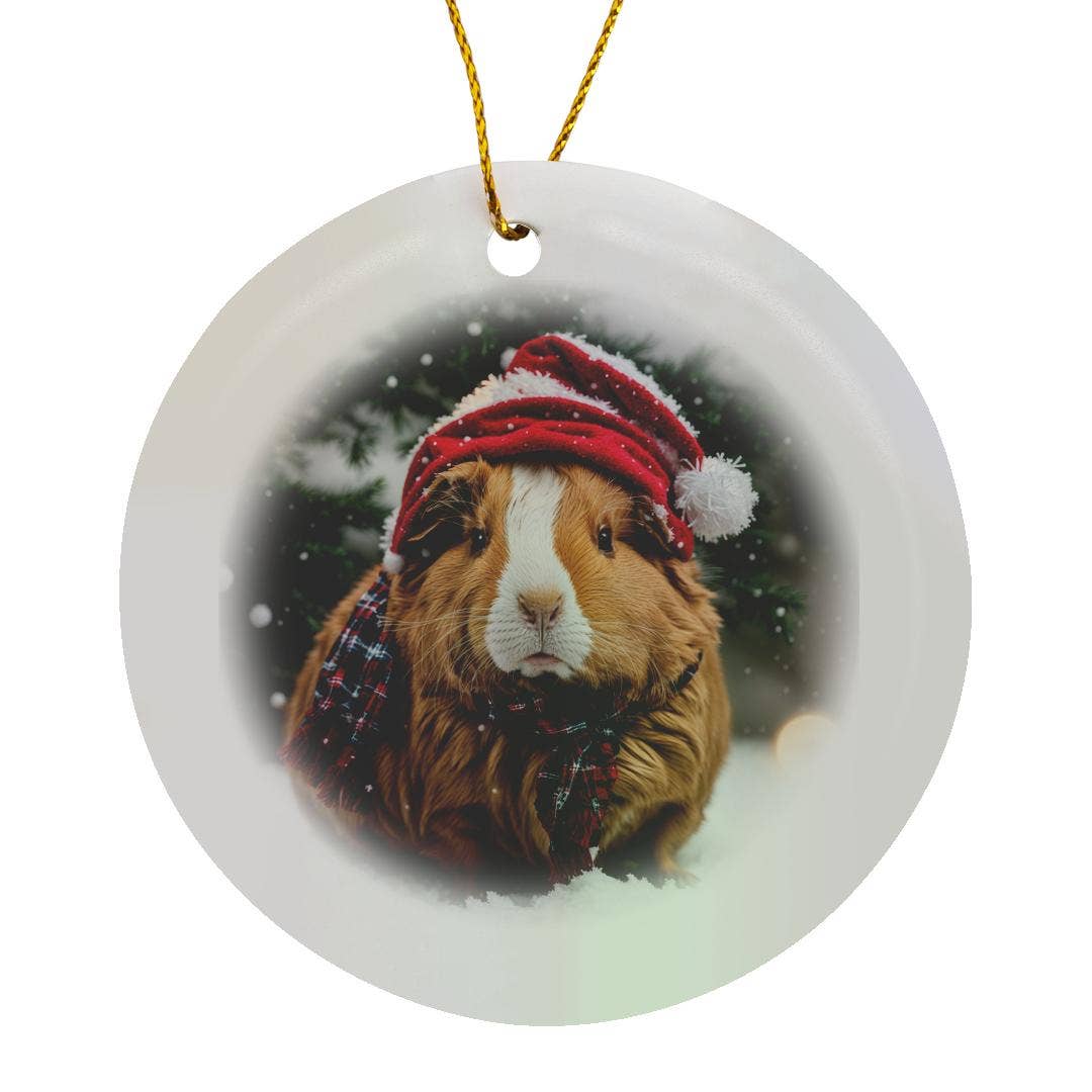 3dRose – Engroshandel Pynt – 3dRose, Et marsvin iført en nissehue og et tørklæde, ornament0