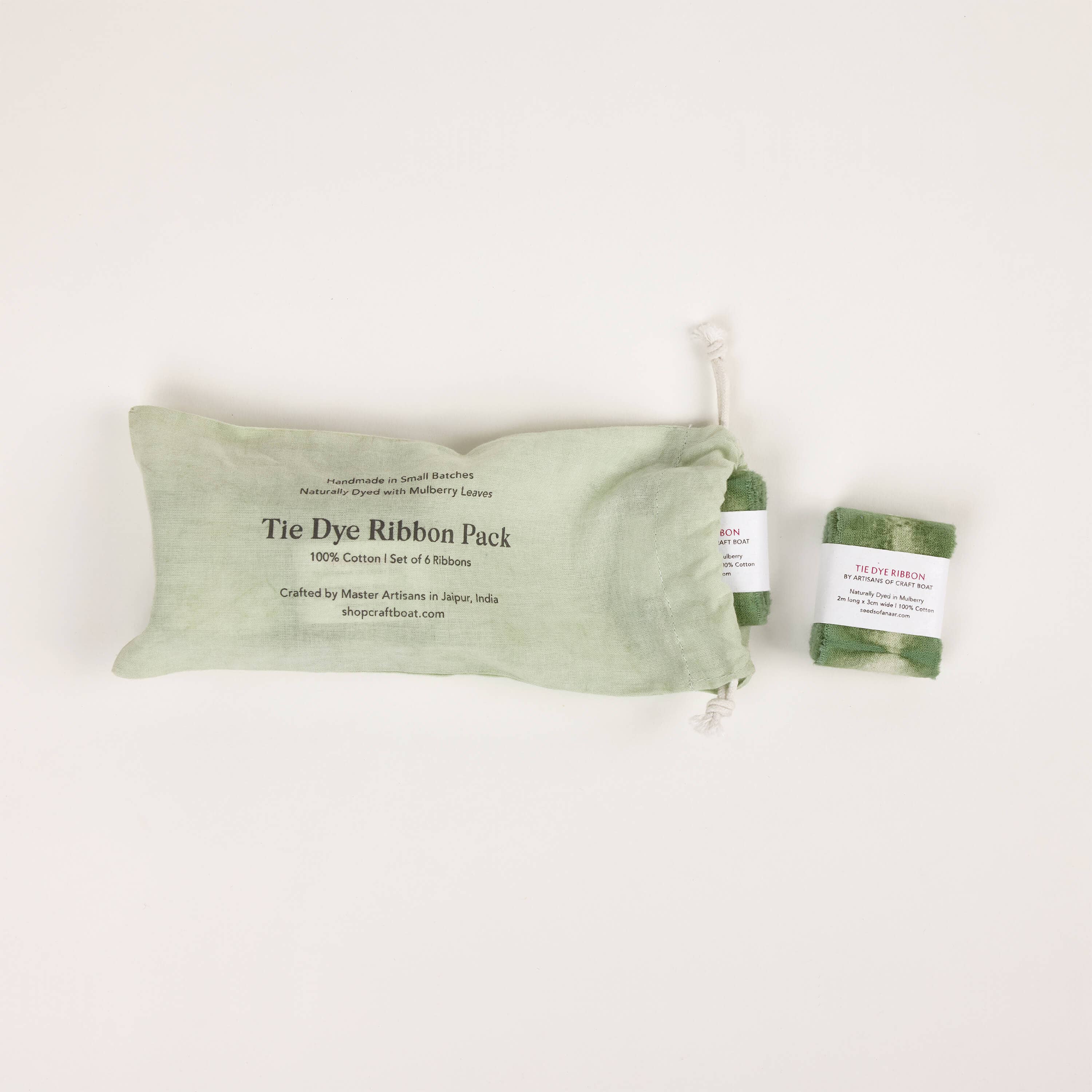 Craft Boat - Wholesale Ribbon – Gift wrapping - Mulberry Green Natural Dyed Cotton Ribbon
(Pack of 6)