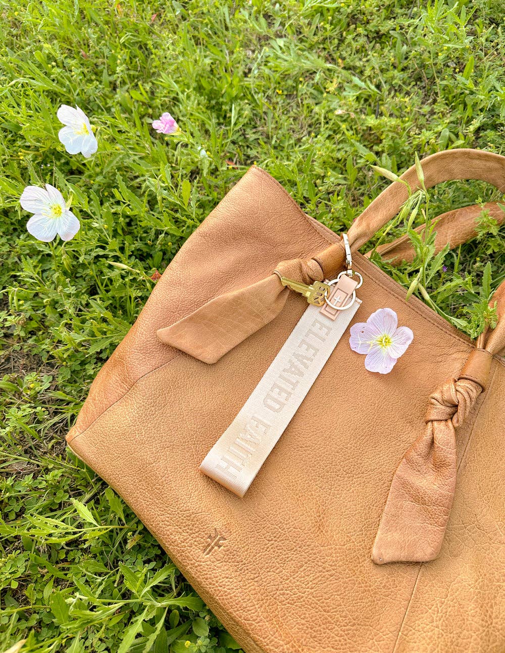 Elevated Faith - Wholesale Keychain - Unisex - Beige Oversized Logo Keychain1