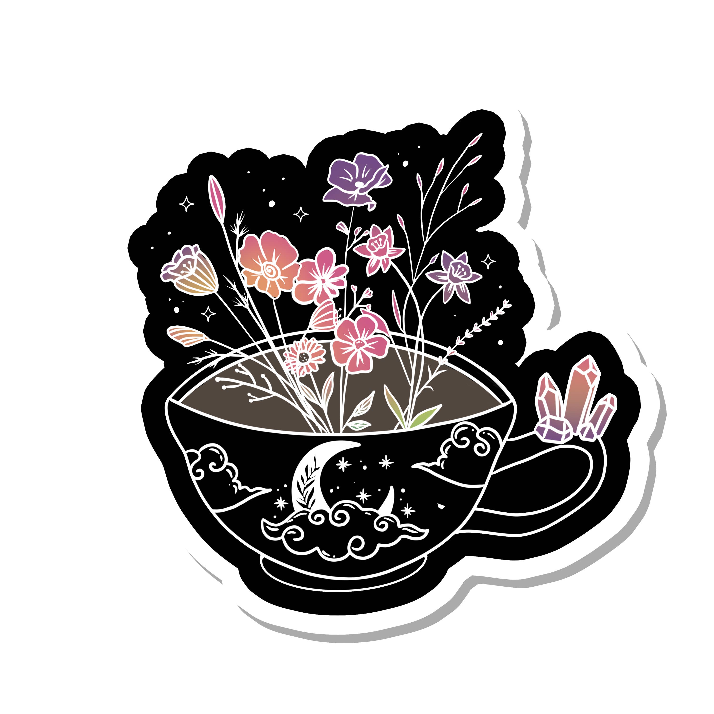 Rebel and Siren Stickers - Wholesale Sticker - Flowers | Moon | Tea Cup | Witch | Waterproof Sticker | 2.7"