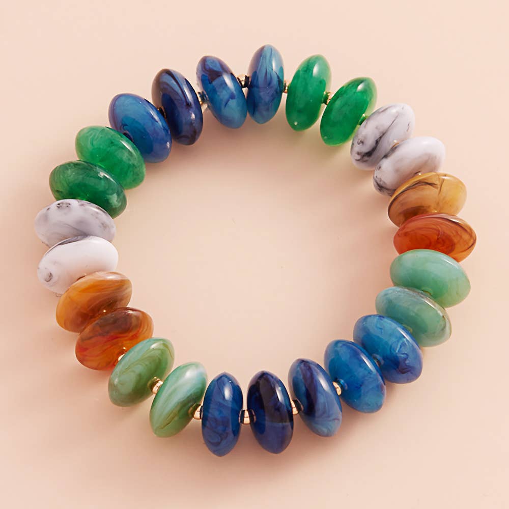 Sensibling Corp. - Wholesale Beaded Bracelet - Ombre Resin Oval Disk Beaded Stretch Bracelet
4