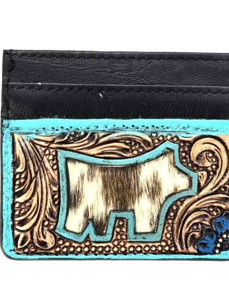 Westlich geprägter Kartenhalter aus echtem Leder im Kuhschnitt für den Großhandel von Snowing West
