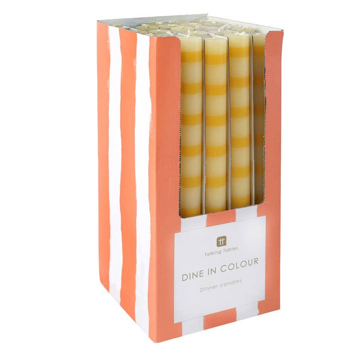 Gelbe Streifen-Dinnerkerzen - Display | Frühlingsdekoration | für den Großhandel von Talking Tables EU