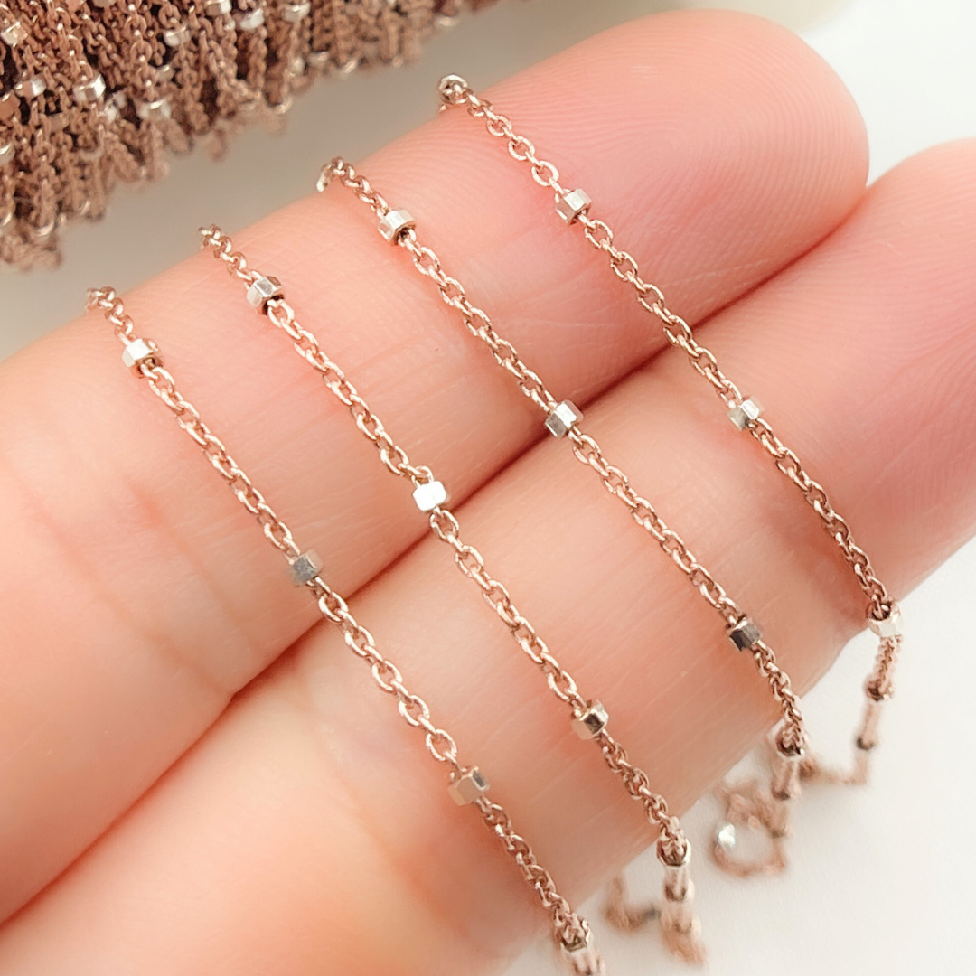 Z36RGS. Rose Gold Plated 925 Sterling Silver Satellite Cube Chain for wholesale on Faire0