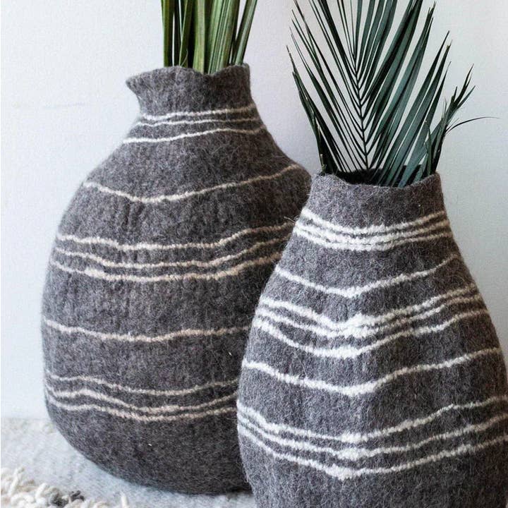 Felt Striped Gourd Vases - Handmade Wool Decor for wholesale by Benú Handmade Ethnic Creations