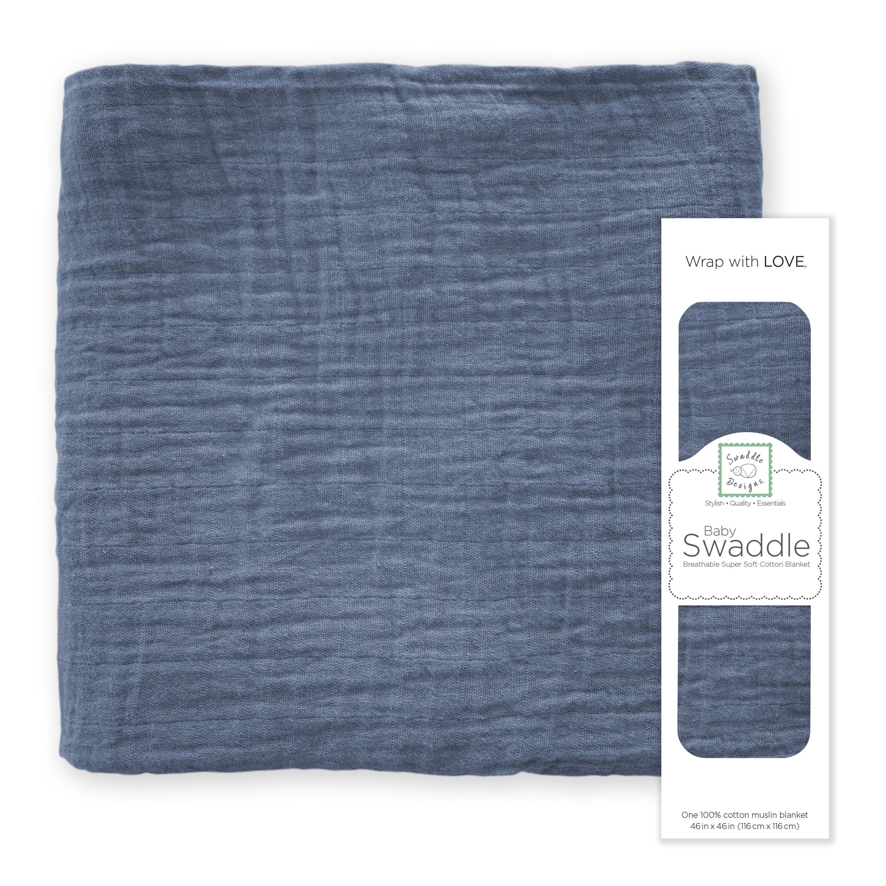 SwaddleDesigns - Wholesale Swaddle – Baby - Denim Muslin Swaddle Blanket, Premium Cotton