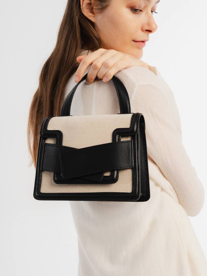 Bolso tote de cuero y lona con asas para mano y hombro para venta al por mayor de JULIA PARIS