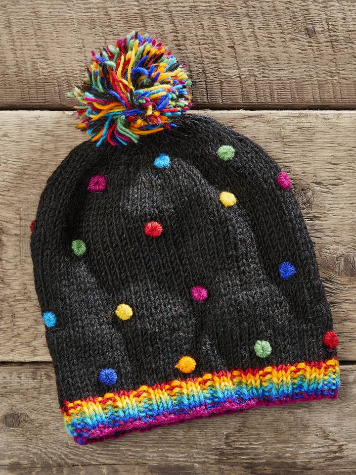 Gajara Rainbow Bobble Baggy Beanie Hat for wholesale by Namaste
