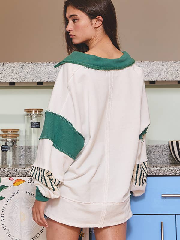 BUCKETLIST - Wholesale Tunic - Women's - T2004C French Terry Knit Color-block Collared Tunic Top19