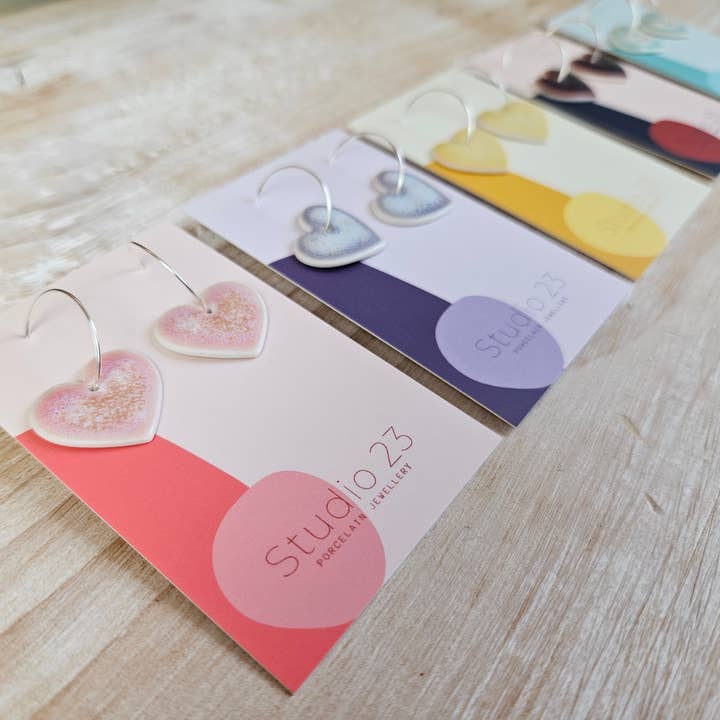 Drop Heart Earring Pair for wholesale by Studio 23 Ceramics