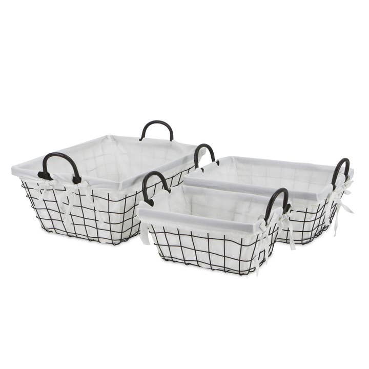 Cheungs Home Decor - Wholesale Basket - Caden Set of 3 Fabric Lined Tapered Metal Wire Baskets8