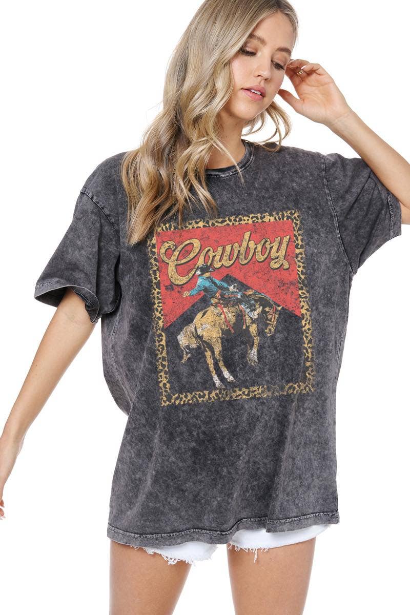 Zutter - Wholesale Screen Printed T-Shirt - Women's - Cowboy Leopard Frame Graphic S/S Washed Boyfriend Tee8