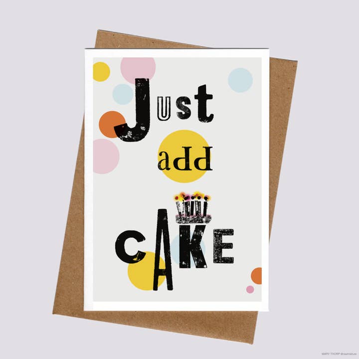 MIXED MESSAGES CARD - JUST ADD CAKE individual card for wholesale by Raw Mixture