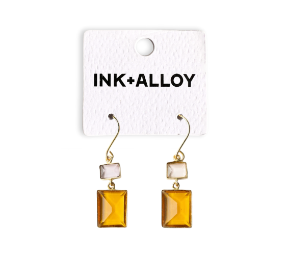 INK + ALLOY - Wholesale Dangle Earrings - Veronica Two Tone Color Cut Glass Dangle Earring Amber2