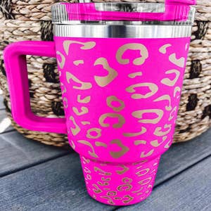 Katydid Stainless Steel Large Capacity 40 oz. Vacuum Insulated Cup Printed  Tumbler With Handle, White Metallic Leopard
