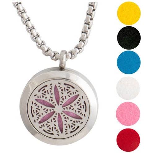 Flower Of Life Aromatherapy Diffuser Necklace with 12 pads for wholesale by Wild Essentials