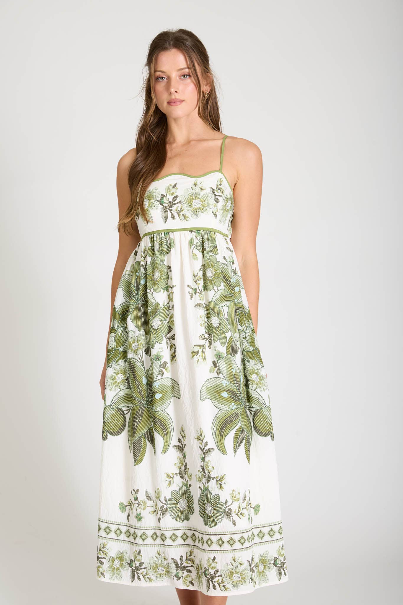 Blu Pepper - Wholesale Dress - Women's - POSITANO FLORAL PATTERN SPAGHETTI STRAP MIDI DRESS8