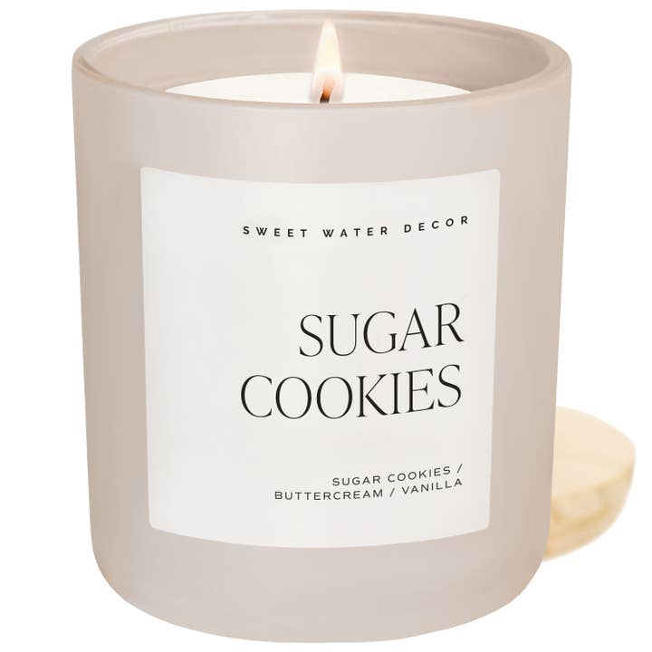 Sweet Water Decor - Wholesale Jar/Filled Candle - Sugar Cookies 15 oz Soy Candle, Matte Jar - Christmas