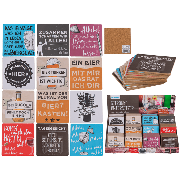 Out of the blue KG – wholesale Coasters – Coaster with cork backing, Slogans0