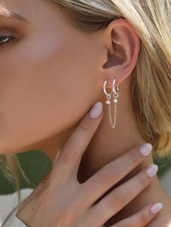 Thick Double Piercing Freshwater Pearl Hoop Earrings Sterling for wholesale by The Littl