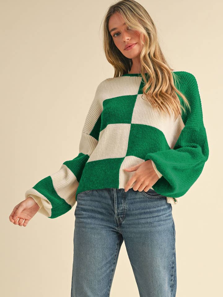 &MERCI - Wholesale Knit Sweater - Women's - OVERSIZED MIXED COLOR BLOCK SWEATER MSW1068112