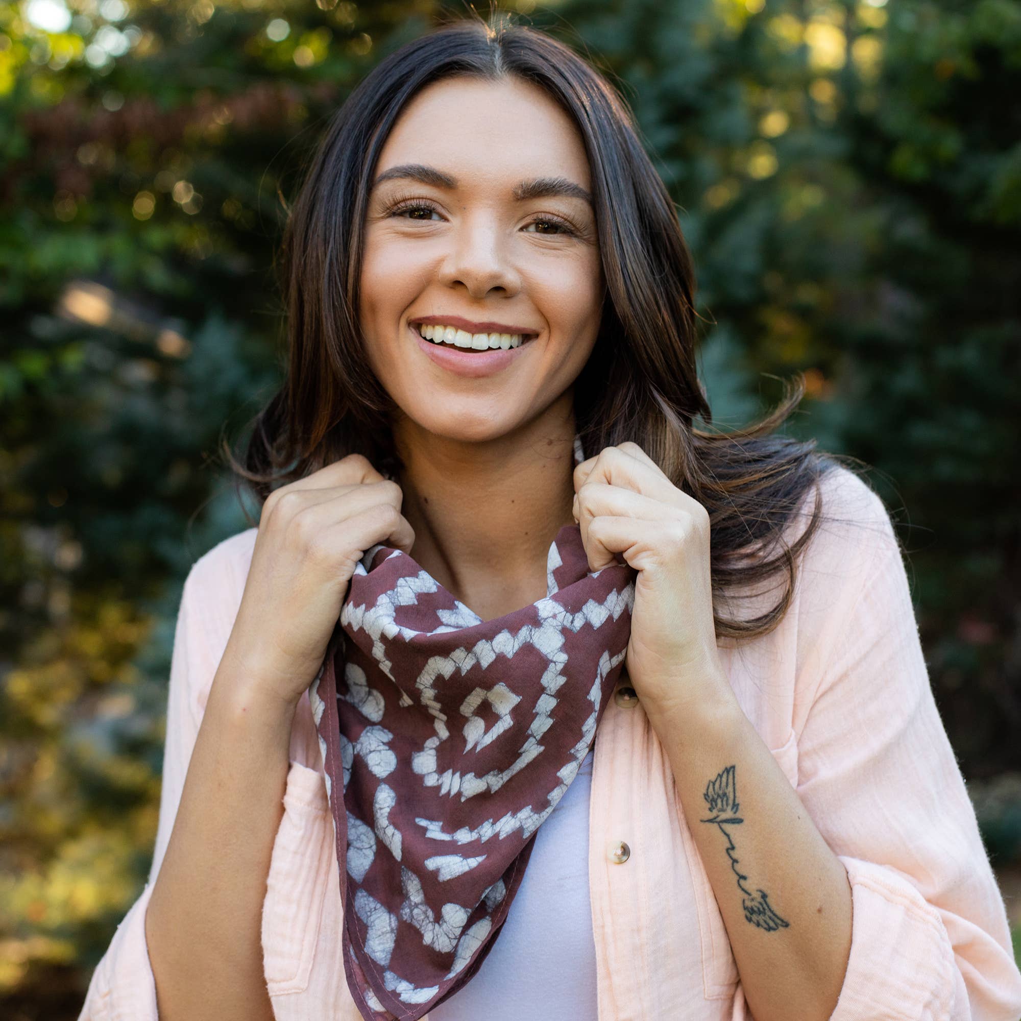 Anju Jewelry - Wholesale Bandana - Unisex - Block Printed Bandana - Chocolate Brown Batik Print1