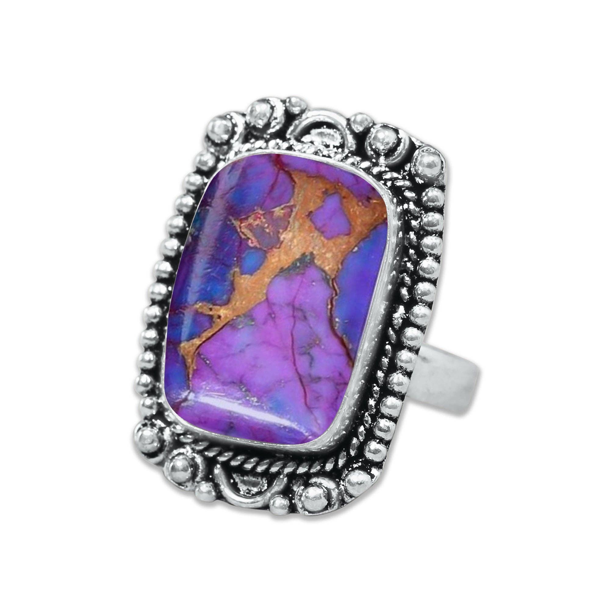Handmade Jewels - Vente Bague de cocktail/de cérémonie - Bagues en turquoise cuivrée violette – Fait main, plaqué argent, bohème (sur commande)9