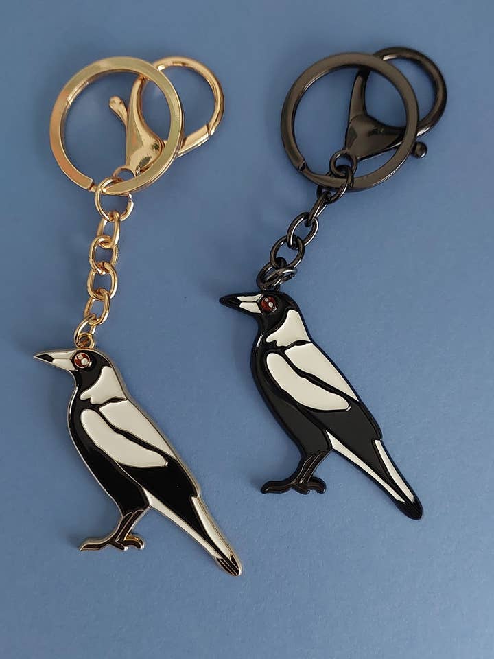 Magpie Enamel Keychain/Bag charm for wholesale by Patch Press