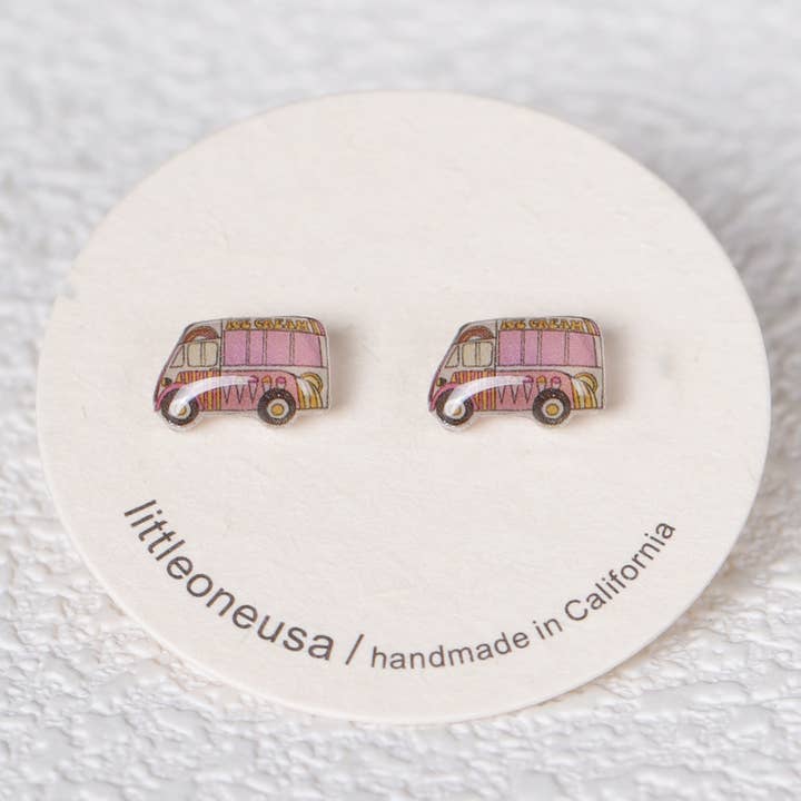 littleoneusa - Wholesale Stud/Post Earrings - Pink Ice Cream Truck Titanium Earring Studs