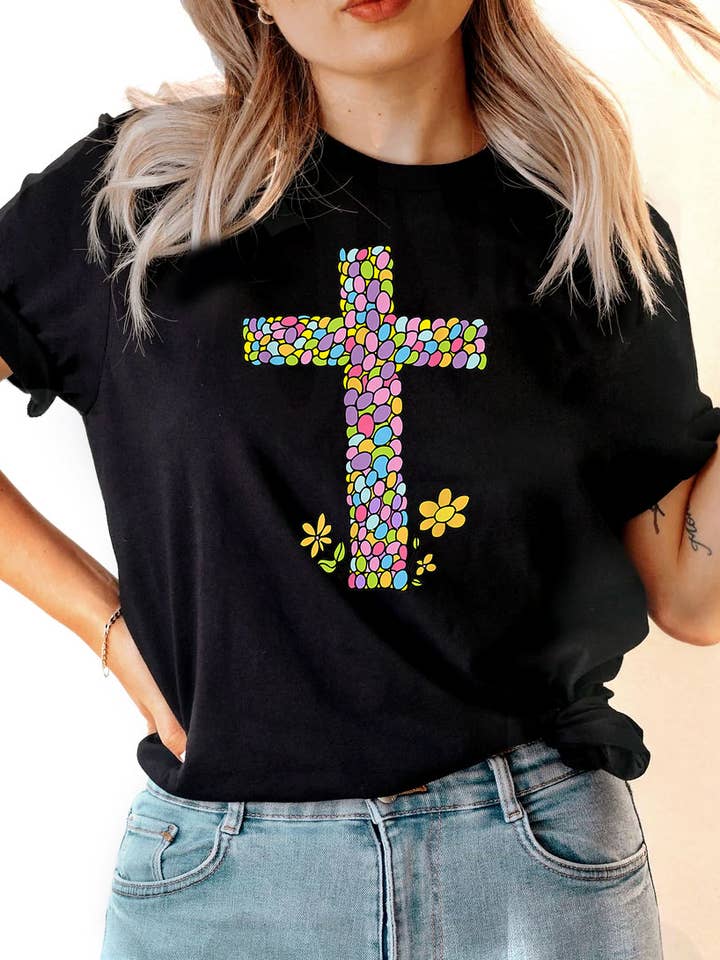 House Of Rodan - Wholesale T-shirt (graphic) – women's - Easter Cross - Christian Religious Easter Jesus God T-Shirt1