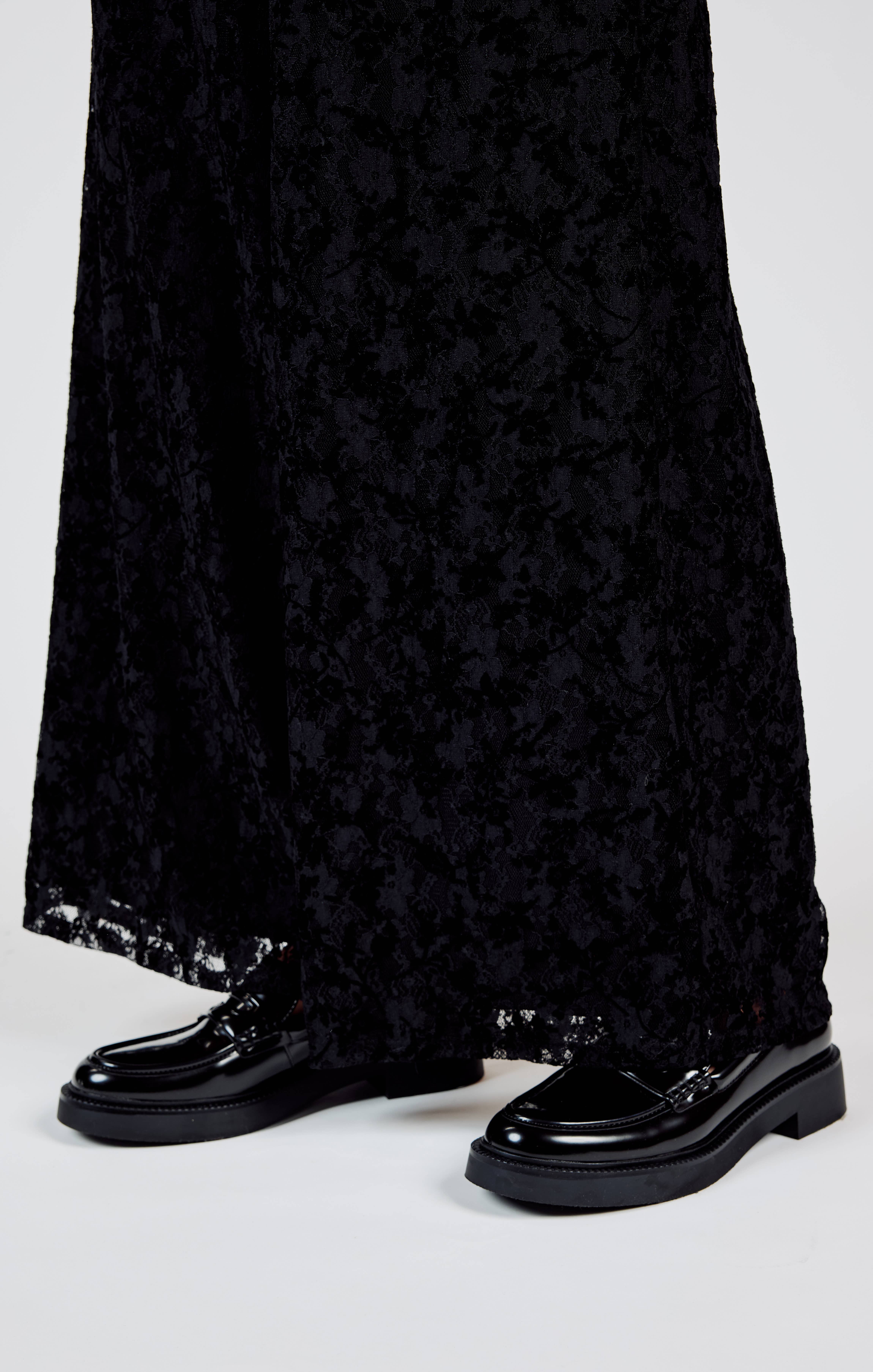 Sadie & Sage – Engroshandel Bukser - Dame – At Dusk Velvet Lace Bukser med brede ben: SORT14