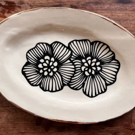 Petit Handmade Floral Ceramic Platter – 22K Gold Accents for wholesale by Hsieh Clay SF