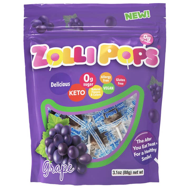 Zollipops Sukkerfri Drue - 88g Pose for engroshandel hos Zolli Candy, The Clean Teeth Candy