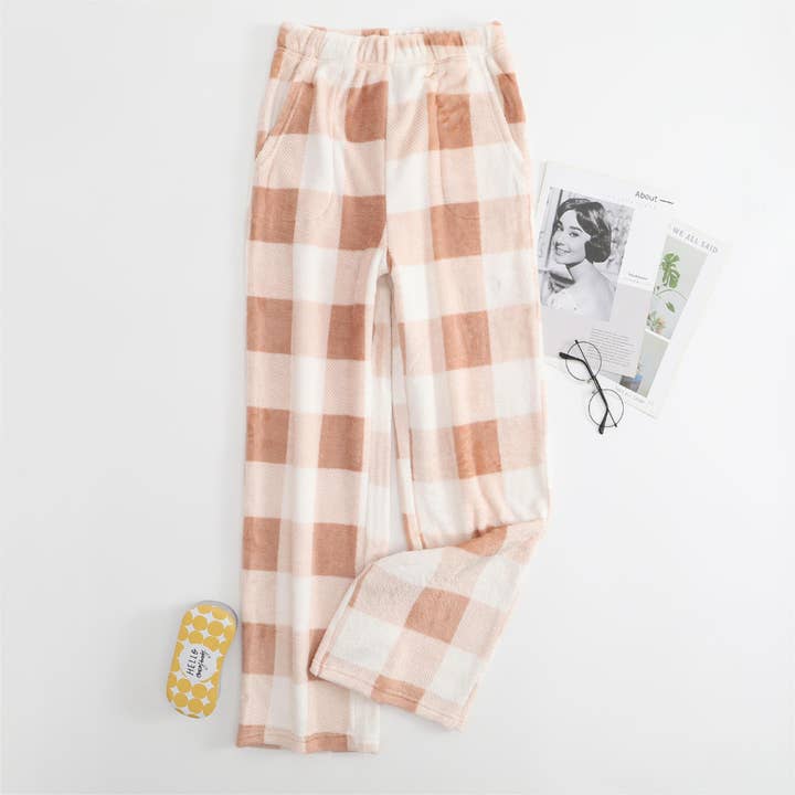 Rosa Clothing - Wholesale Pants - Women's - Winter plaid print flannel fleece lounge pants 12 colors12