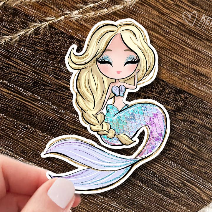 Adesivo a forma di sirena per capelli biondi, simpatico adesivo da ragazza, impermeabile per la vendita all'ingrosso da parte di Kenjia Design